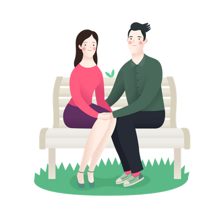 Husband and wife sitting on bench  Illustration