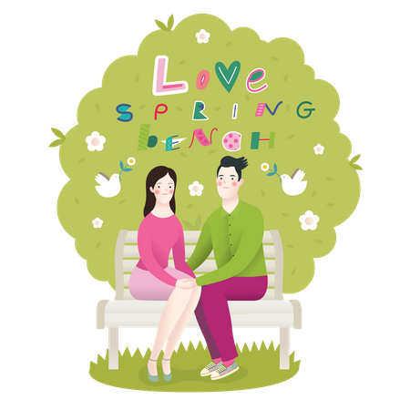 Husband and wife sitting on bench  Illustration