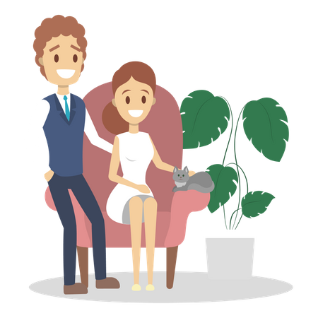 Husband and wife sitting on chair Illustration