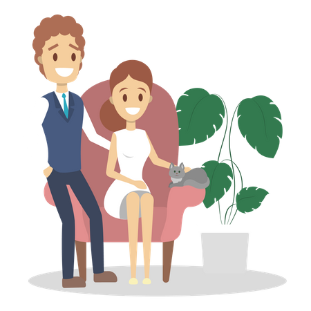 Husband and wife sitting on chair  Illustration