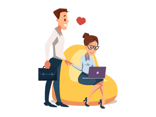 Husband and wife working in same office Illustration