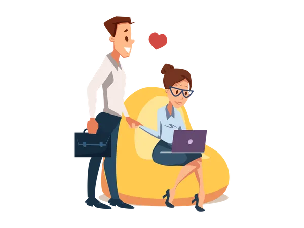 Husband and wife working in same office  Illustration