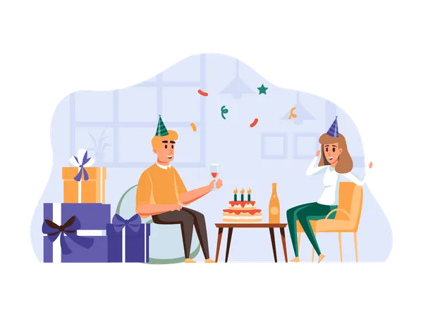Husband celebrating wife's birthday Illustration