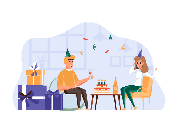 Husband celebrating wife's birthday  Illustration