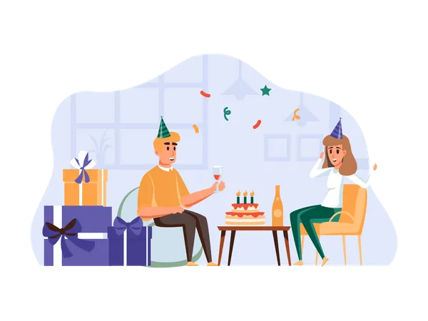 Husband celebrating wife's birthday  Illustration