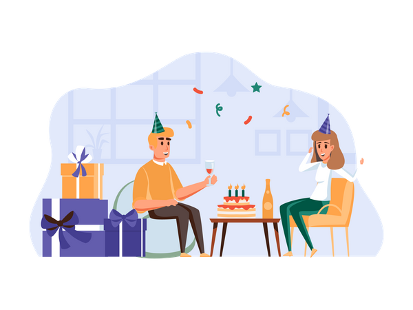 Husband celebrating wife's birthday  Illustration