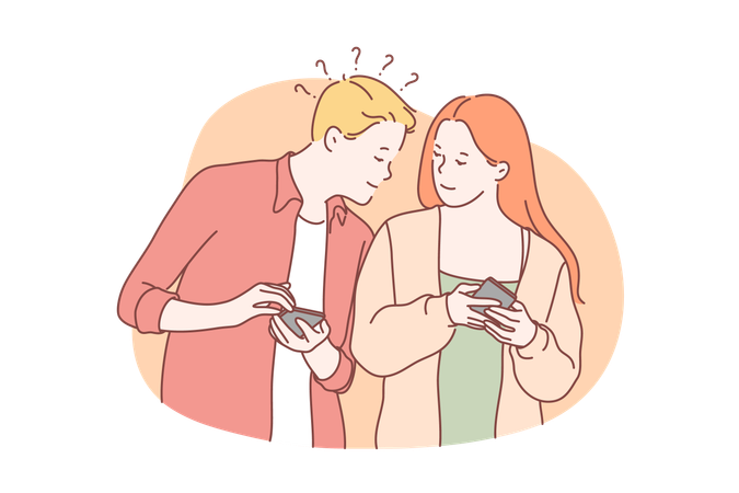 Husband checks his wife phone  Illustration