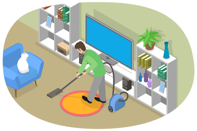 Husband Doing Domestic Work  Illustration