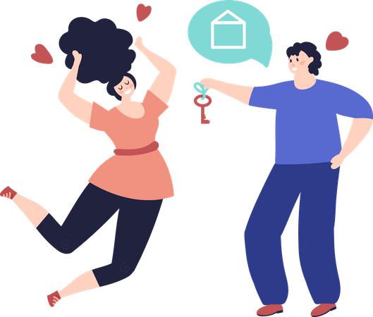 Husband gifting house to wife Illustration