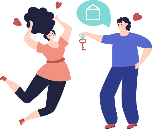 Husband gifting house to wife  Illustration