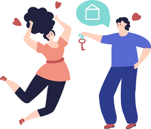 Husband gifting house to wife  Illustration