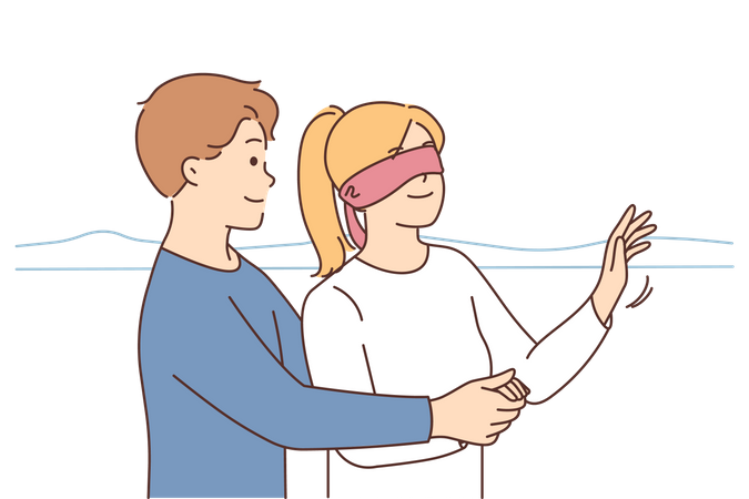 Husband giving wife surprise with blindfold  Illustration