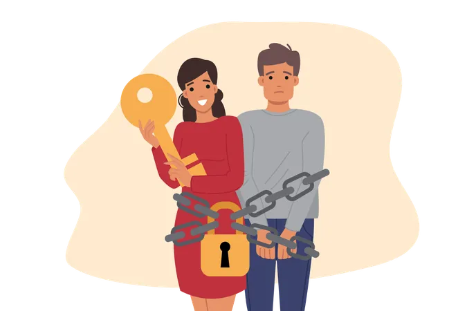 Husband hostage in marriage due to bad wife who chained loved one in order to preserve relationship  Illustration