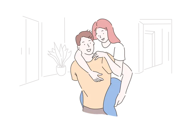 Friendship Romantic Relationship Concept Happy Boyfriend Piggybacking His Girlfriend Couple In Love Spending Time Together Smiling Young Man And Woman Having Fun Simple Flat Vector Illustration