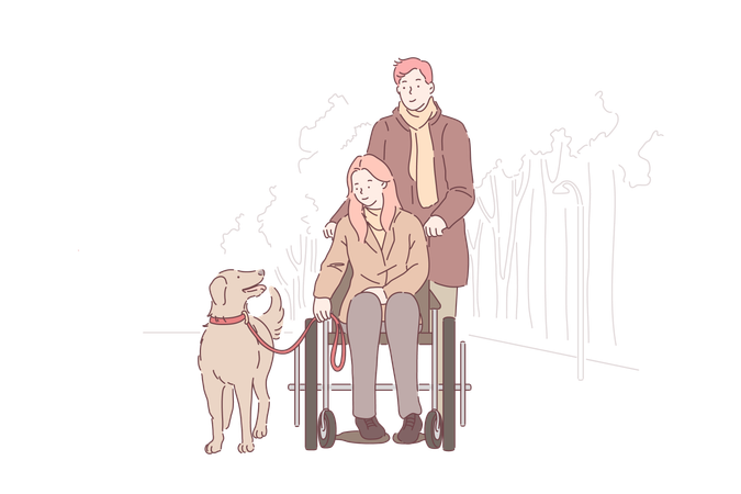 Husband is taking care of paralyzed wife  Illustration