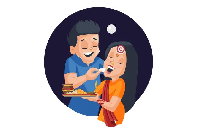 Husband offering sweet to his wife  Illustration