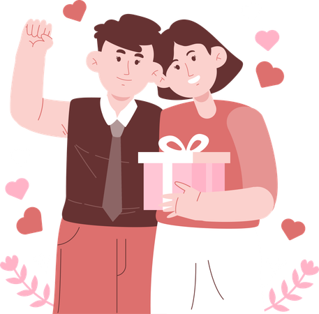 Husband presents gift box to wife  Illustration