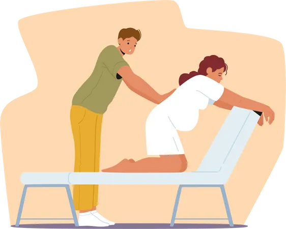 Husband Providing Soothing Back Massage To Pregnant Wife Illustration