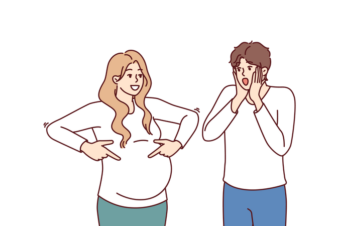 Husband surprised of wife getting pregnant  Illustration