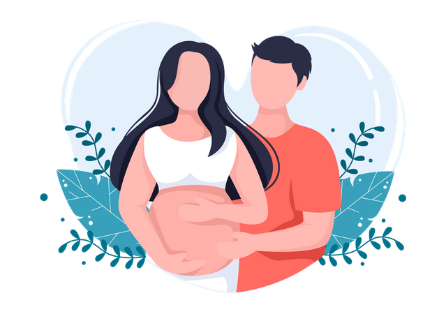 Husband touches belly of pregnant wife  Illustration