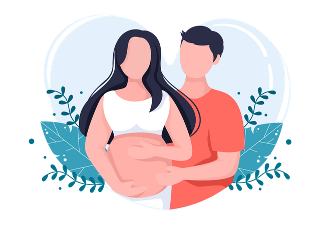Husband touches belly of pregnant wife  일러스트레이션