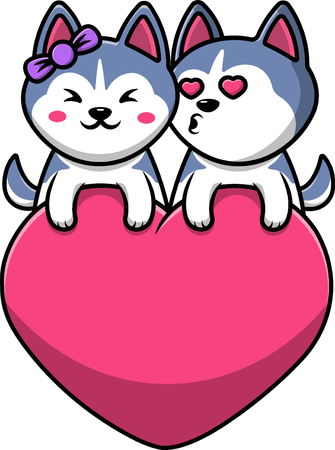 Husky Dog Couple On Heart  Illustration