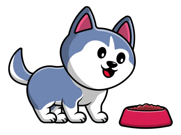 ドッグフードを食べるハスキー犬  イラスト