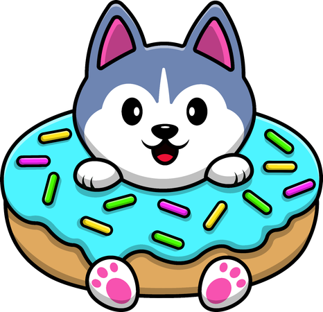 Husky Dog In Doughnut  Illustration