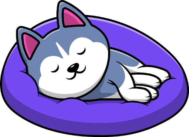 Husky Dog Sleeping On Pillow  Illustration