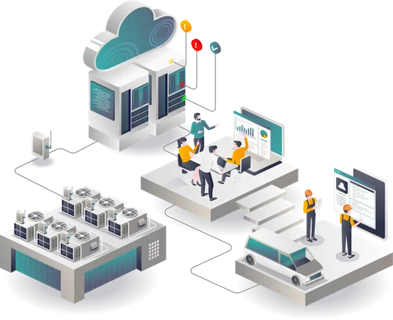 HVAC team builders on the cloud server  Illustration