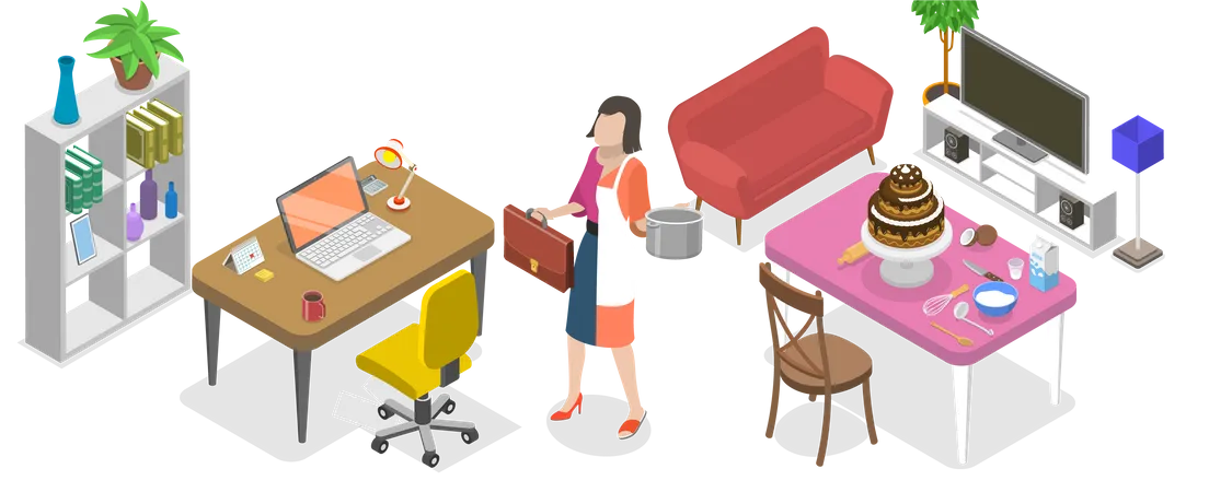 3 D Isometric Flat Vector Conceptual Illustration Of Hybrid Office Remotely Work From Home Or In Office Onsite 일러스트레이션