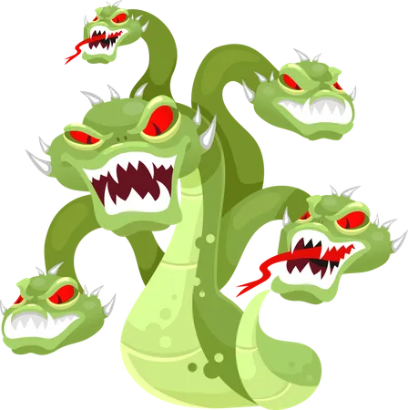 Hydra Flat Vector Illustration Mythological Creature Multi Head Monster Serpent Venemous Snake With Many Heads Greek Mythology Fantastical Beast Isolated Cartoon Character On White Background Illustration
