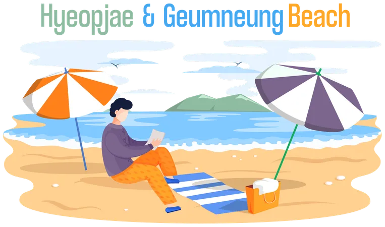 Hyeopjae Geumneung Strand berühmtes Wahrzeichen der Insel Jeju in Südkorea  Illustration