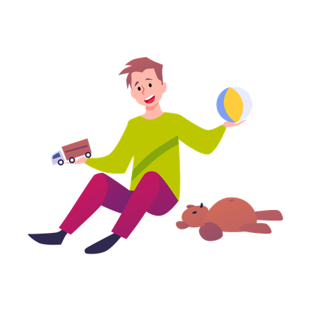Hyperactive child with ADHD destroys his toys  Illustration