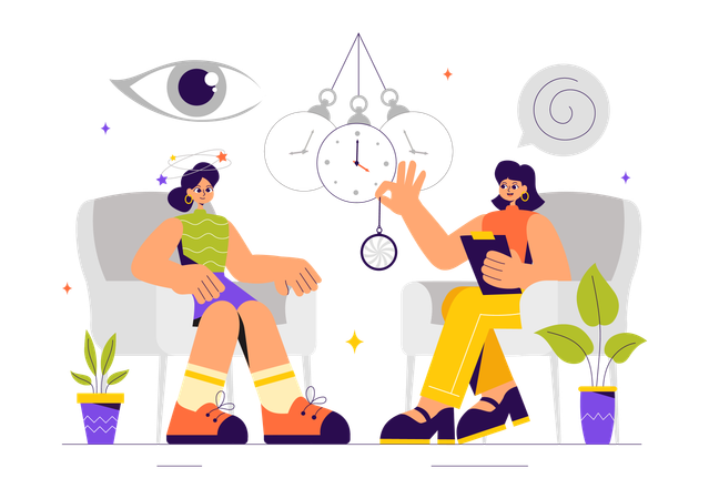 Hypnosis treatment discussed with woman  Illustration