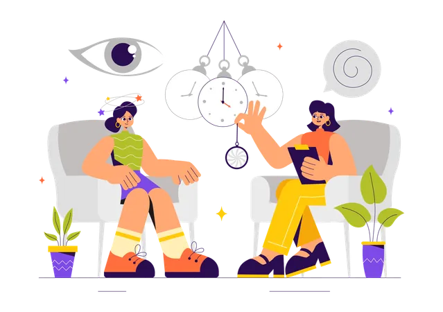 Hypnosis treatment discussed with woman  Illustration