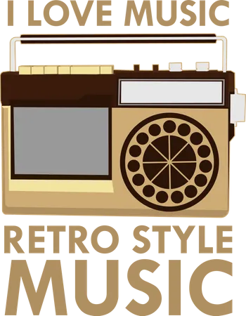 I Love Music Retro Style Music  Illustration