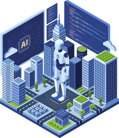 Ai Inteligência Artificial e Robótica em Cidade Inteligente  Ilustração