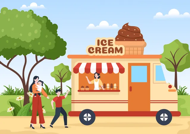 Ice Cream Store Template Hand Drawn Cartoon Flat Illustration With Delicious Dessert And Various Flavors Design Illustration