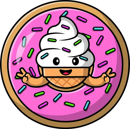 Ice Cream In Doughnut  Illustration