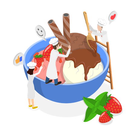 Ice Cream, Production and Selling  Illustration