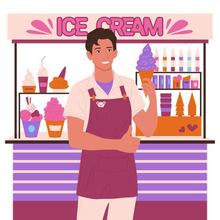Ice cream stand shop with seller  Illustration