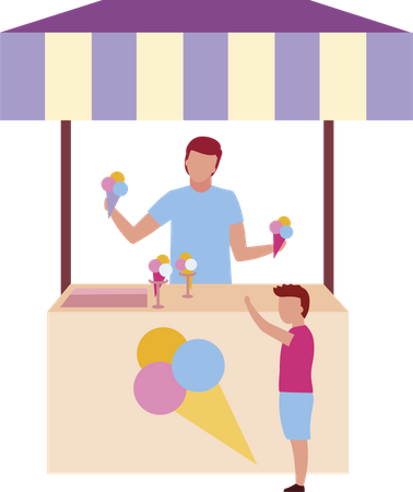Ice cream vendor with kiosk server Illustration
