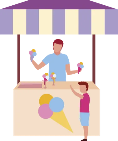 Ice cream vendor with kiosk server Illustration