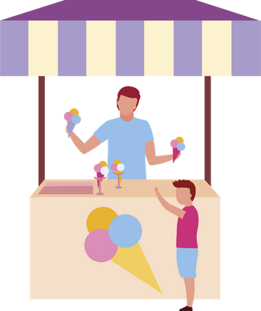 Ice cream vendor with kiosk server  Illustration