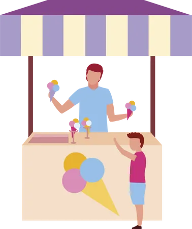 Ice cream vendor with kiosk server  Illustration