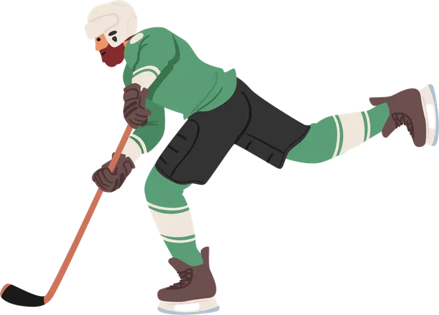 Determined Hockey Player Clad In Full Gear Character Skillfully Glides Across The Ice Stick In Hand Chasing The Puck With Intense Focus And Passion For The Game Cartoon People Vector Illustration Illustration