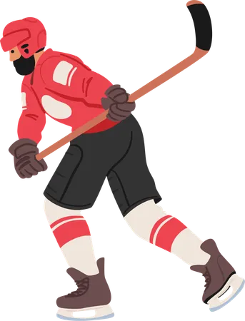 Fierce Hockey Player Glides Across The Ice Clad In A Vibrant Uniform Wielding A Stick With Determination Skillful And Focused Character Epitomizes Spirit Of Game Cartoon People Vector Illustration 일러스트레이션
