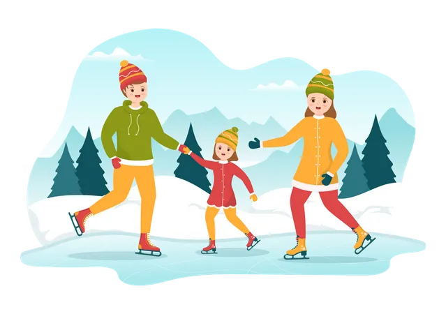 Ice skating with family  Illustration