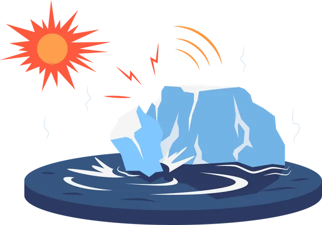 Iceberg Rompiendo La Ilustracion Del Vector De Dibujos Animados Del Glaciar Impacto Del Calentamiento Global Derretimiento De Los Glaciares Influencia De La Temperatura Calida Cambio Climatico Desastre Natural De Color Plano Aislado Sobre Fondo Blanco Ilustración
